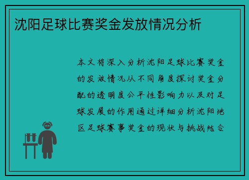 沈阳足球比赛奖金发放情况分析