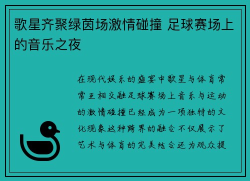 歌星齐聚绿茵场激情碰撞 足球赛场上的音乐之夜