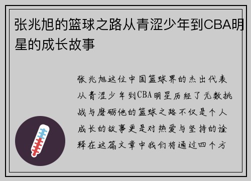 张兆旭的篮球之路从青涩少年到CBA明星的成长故事