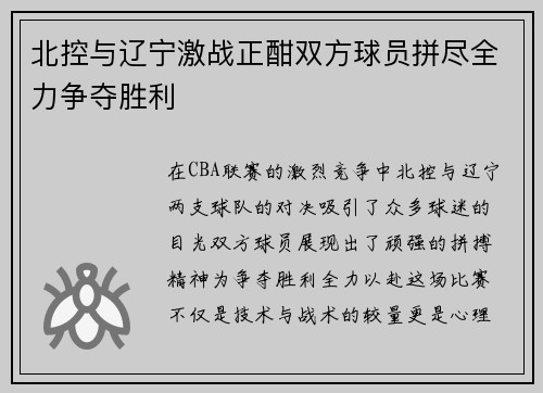 北控与辽宁激战正酣双方球员拼尽全力争夺胜利